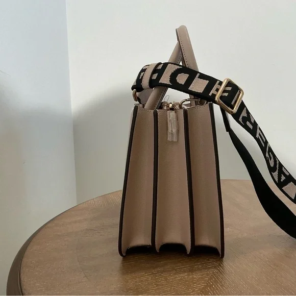 Karl Lagerfeld Paris Pink Structured Satchel Handbag with Logo Strap - Picture 4 of 5